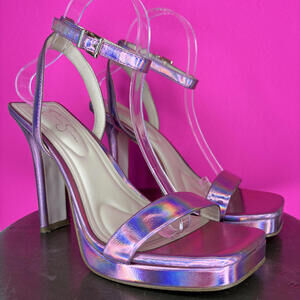 Jessica Simpson Adonia Iridescent Pink Square Toe High Heel Sandal US 7.5